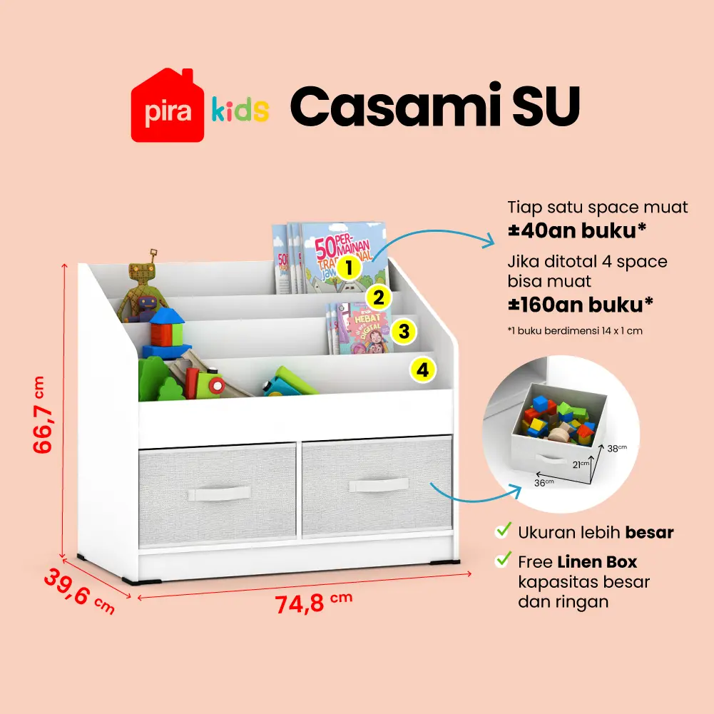PIRA KIDS - CASAMI SU RAK BUKU ANAK DENGAN LACI PENYIMPANAN warna PRO OAK - PIRA KIDS - foto 3