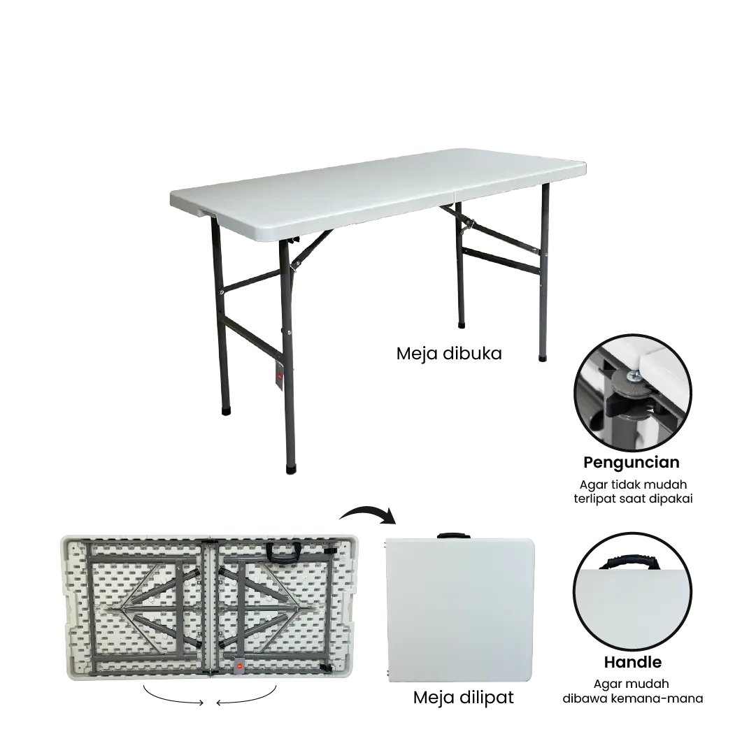 PIRA - FOLDA FT122 H MEJA SERBAGUNA / MEJA LIPAT OUTDOOR / MEJA TAMAN / MEJA MAKAN warna WHITE - PIRA - foto 9