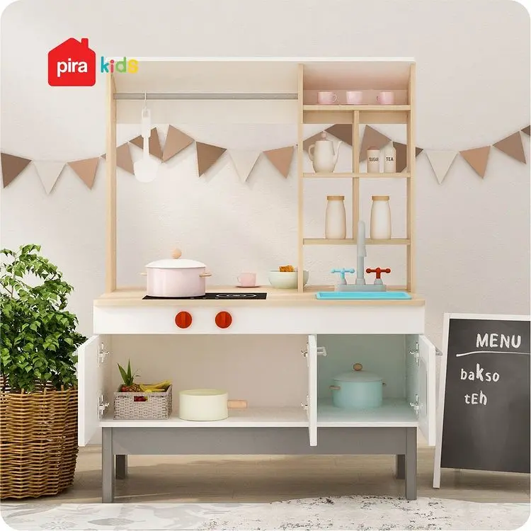 PIRA KIDS - MAGU SHOP PP PRETEND PLAY KANTIN / MARKET BOOTH / GEROBAK WARUNG MAINAN ANAK warna PRO OAK - WHITE SM - PIRA KIDS - foto 3