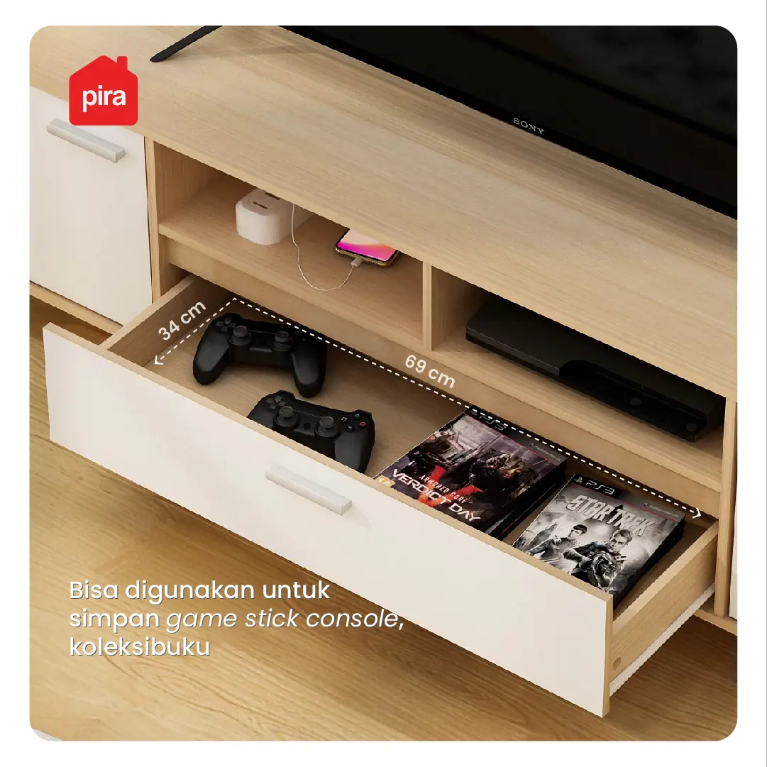 PIRA METROPOLIS  - BELATRIX TV150 MEJA TV / RAK TV warna PRO OAK - WHITE - PIRA METROPOLIS OX - foto 12