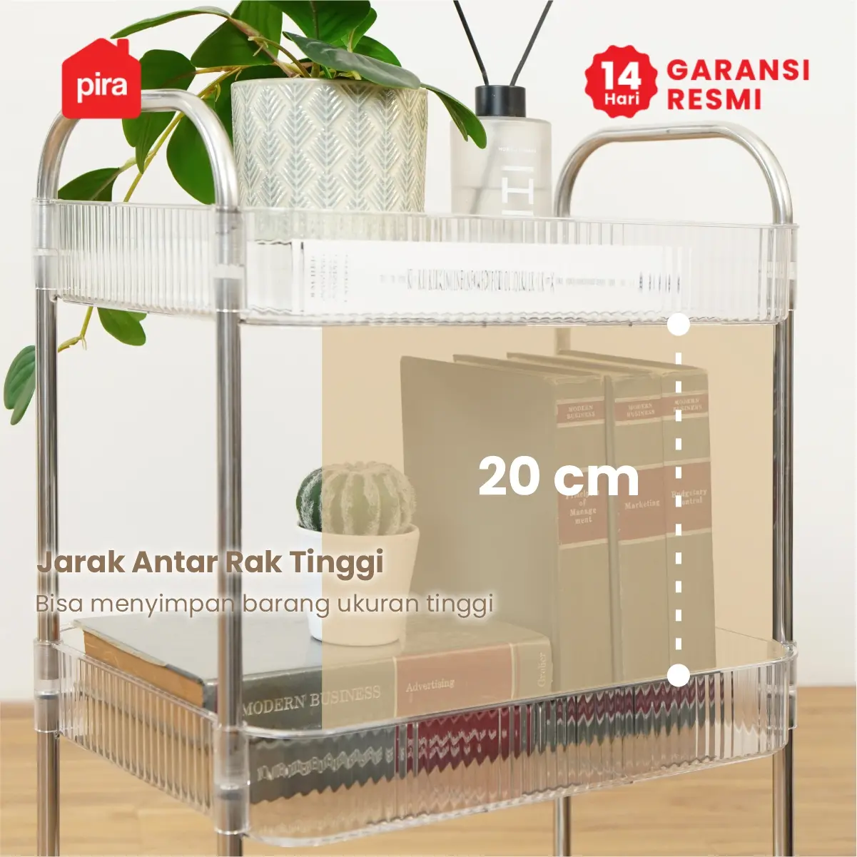 PIRA - YUMI PKT RAK TROLI / RAK PENYIMPANAN / RAK SERBAGUNA / RAK SUSUN / RAK PLASTIK 3/4 SUSUN DENGAN RODA warna CLEAR - PIRA - foto 6
