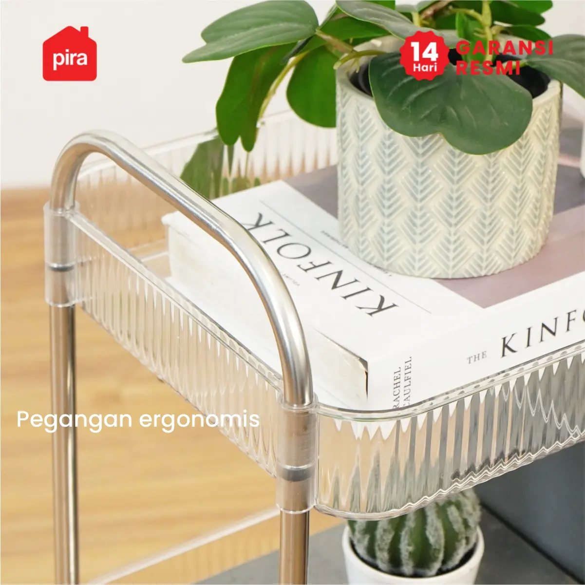 PIRA - YUMI PKT RAK TROLI / RAK PENYIMPANAN / RAK SERBAGUNA / RAK SUSUN / RAK PLASTIK 3/4 SUSUN DENGAN RODA warna CLEAR - PIRA - foto 7