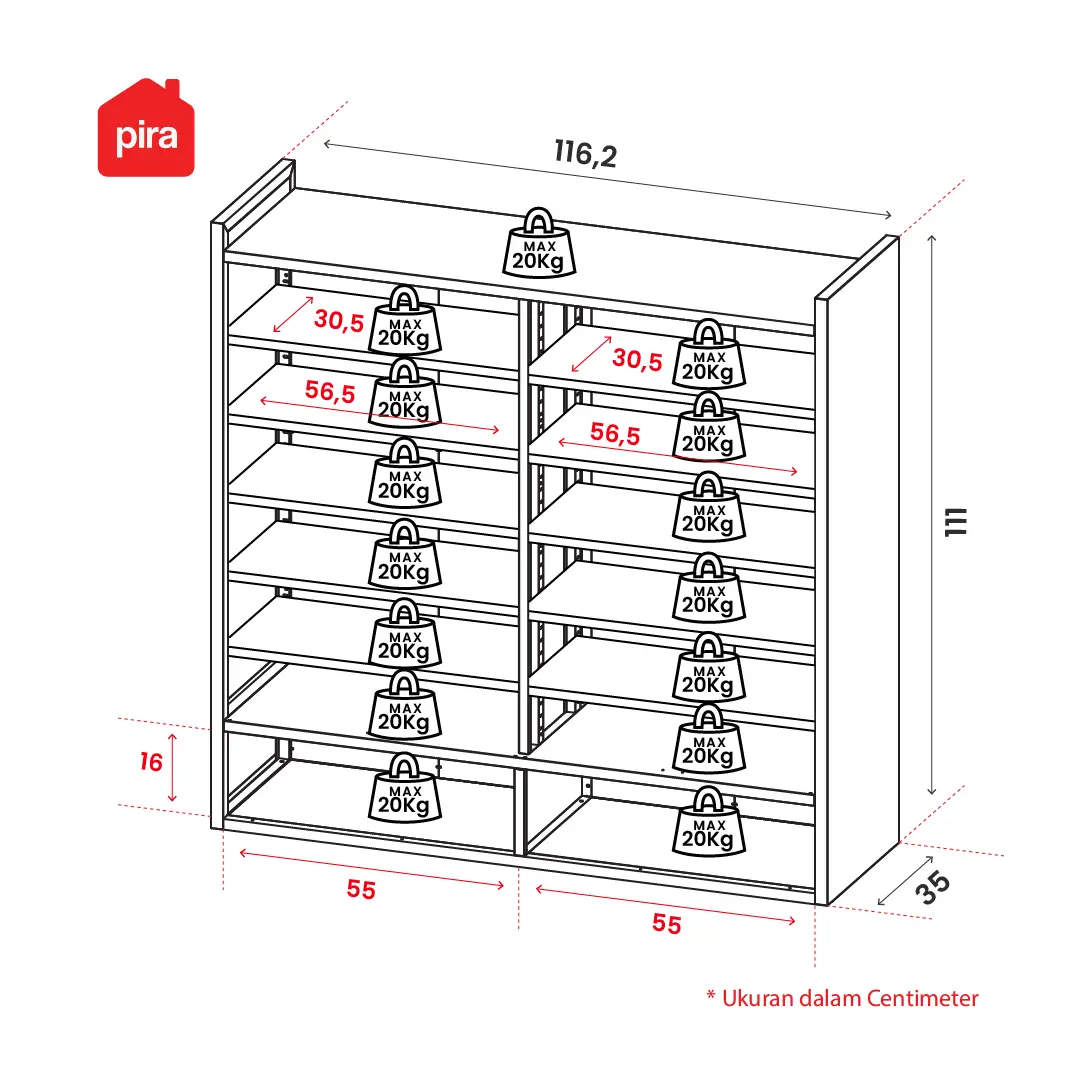 Panduan ukuran PIRA - USAIN MSR 4P RAK SEPATU BESI / RAK SEPATU SUSUN TERTUTUP / LEMARI SEPATU BESI warna WHITE - PIRA
