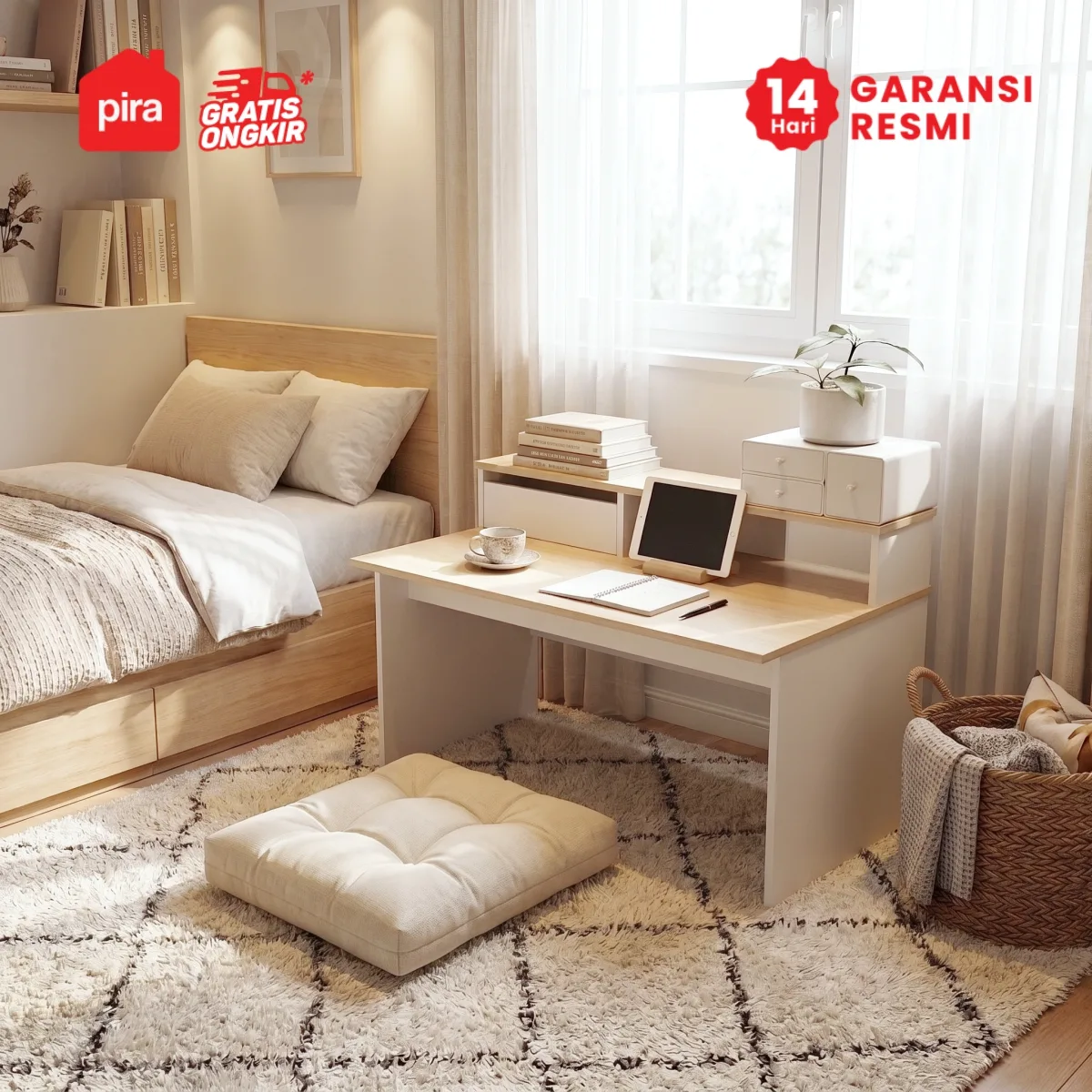 PIRA METROPOLIS OX -  MARU DESK MEJA BELAJAR / MEJA KOMPUTER / MEJA LESEHAN warna WHITE - PRO OAK - PIRA METROPOLIS OX - foto 2