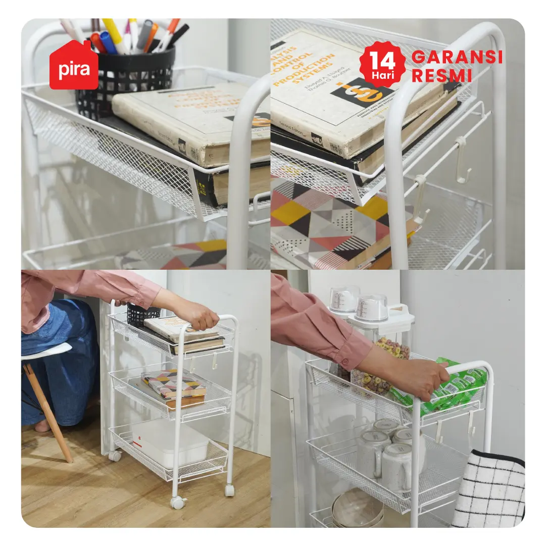 PIRA - GUMI MKT3 RAK TROLI / RAK SERBAGUNA / RAK BESI 3/ 4/ 5 SUSUN DENGAN RODA warna WHITE - PIRA - foto 3