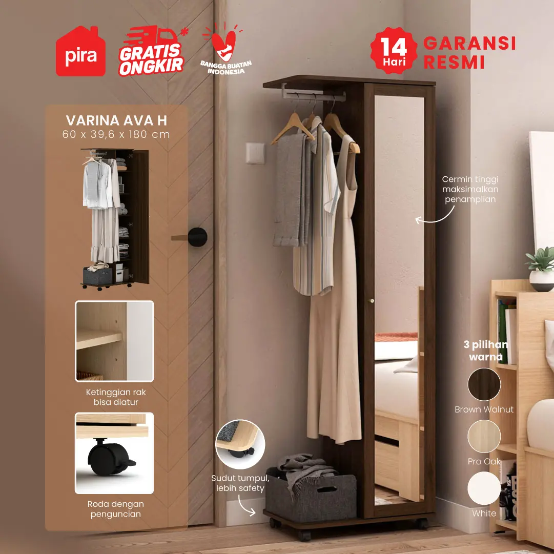 PIRA - VARINA AVA H LEMARI PAKAIAN / GANTUNGAN BAJU warna BROWN WALNUT - PIRA - foto 1