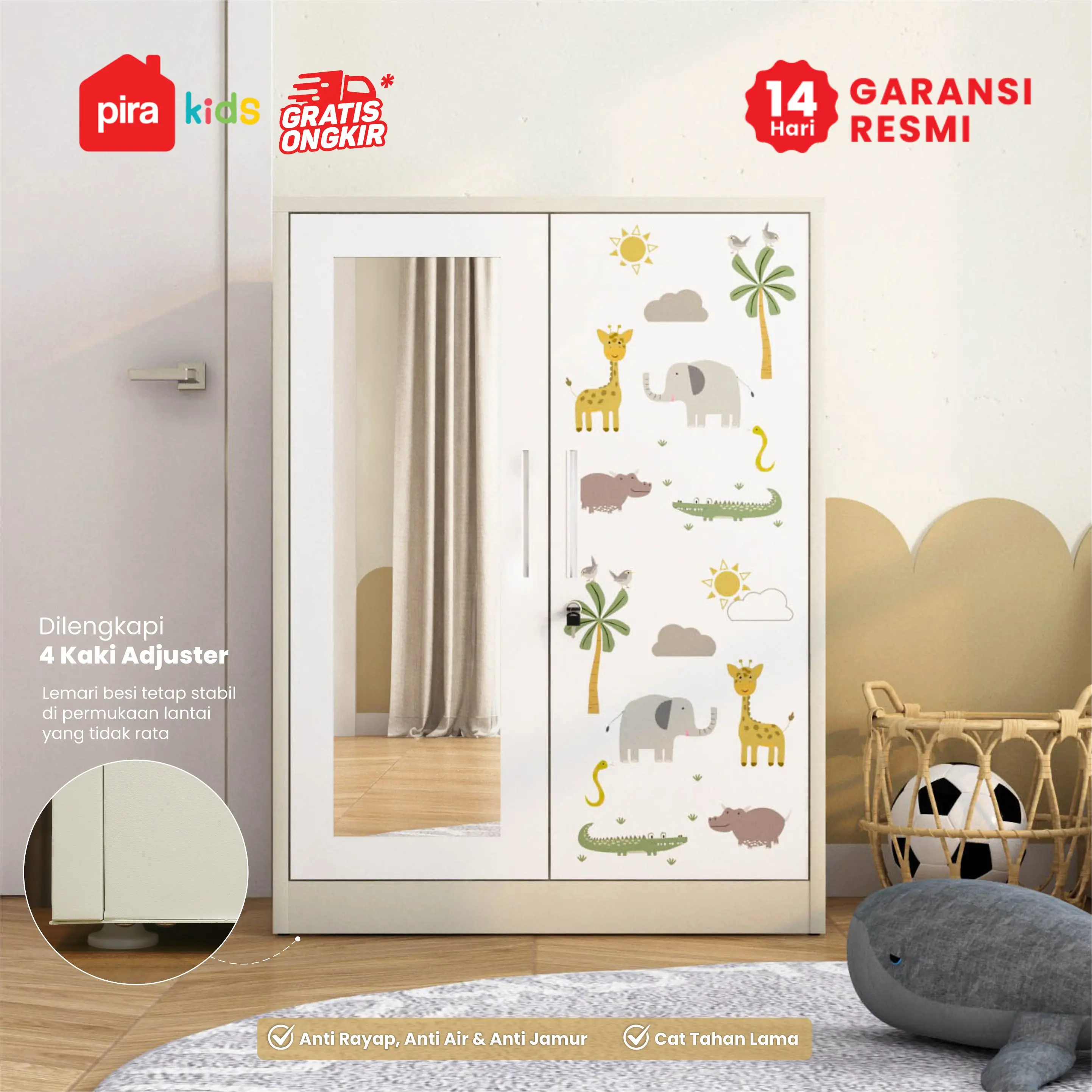 PIRA KIDS -  BOB 2BL MR MWD LEMARI PAKAIAN BESI 2 PINTU / LEMARI PAKAIAN ANAK / LEMARI BAJU KECIL / BABY LOCKER warna CREAM-WHITE - PIRA KIDS - foto 2