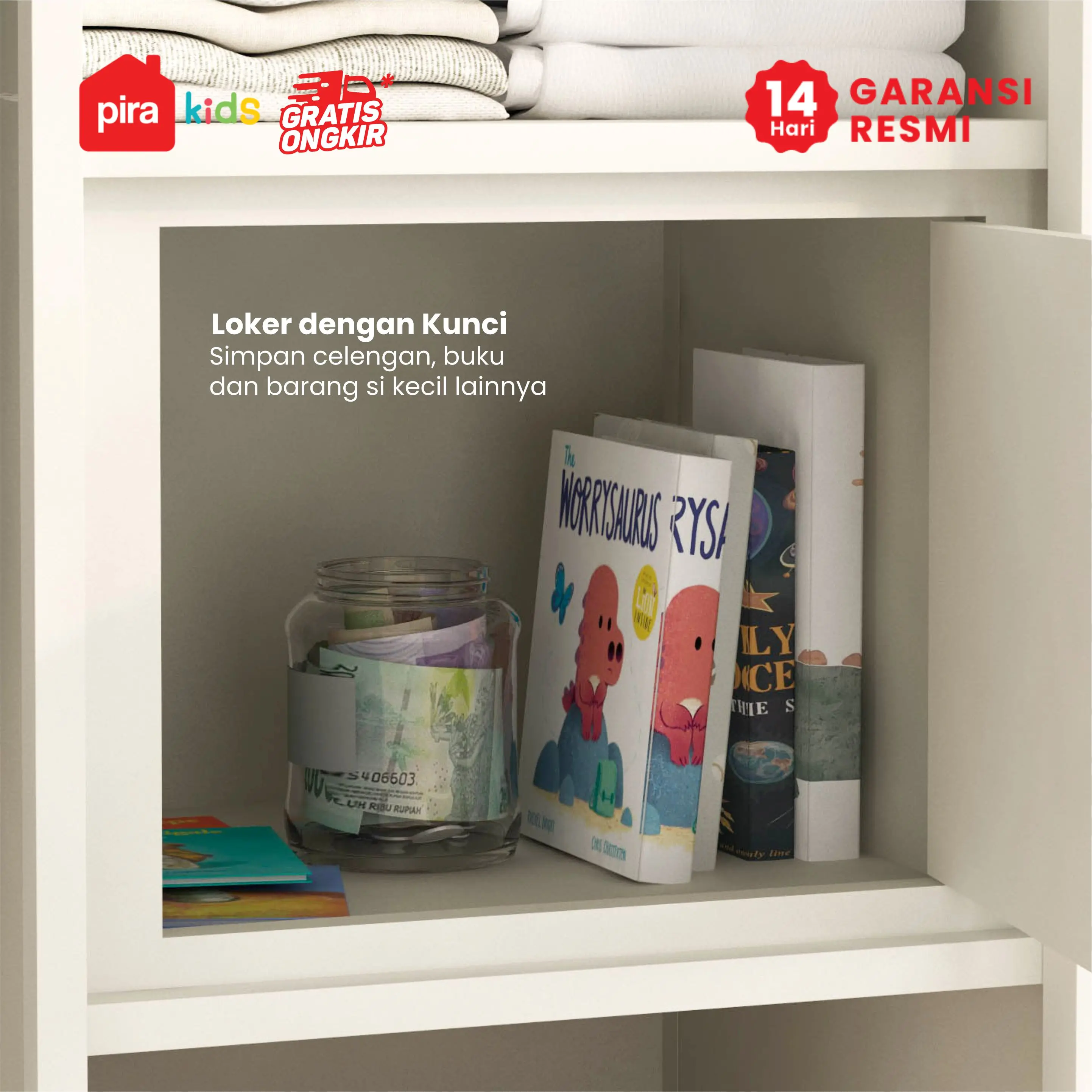 PIRA KIDS -  BOB 2BL MR MWD LEMARI PAKAIAN BESI 2 PINTU / LEMARI PAKAIAN ANAK / LEMARI BAJU KECIL / BABY LOCKER warna CREAM-WHITE - PIRA KIDS - foto 4