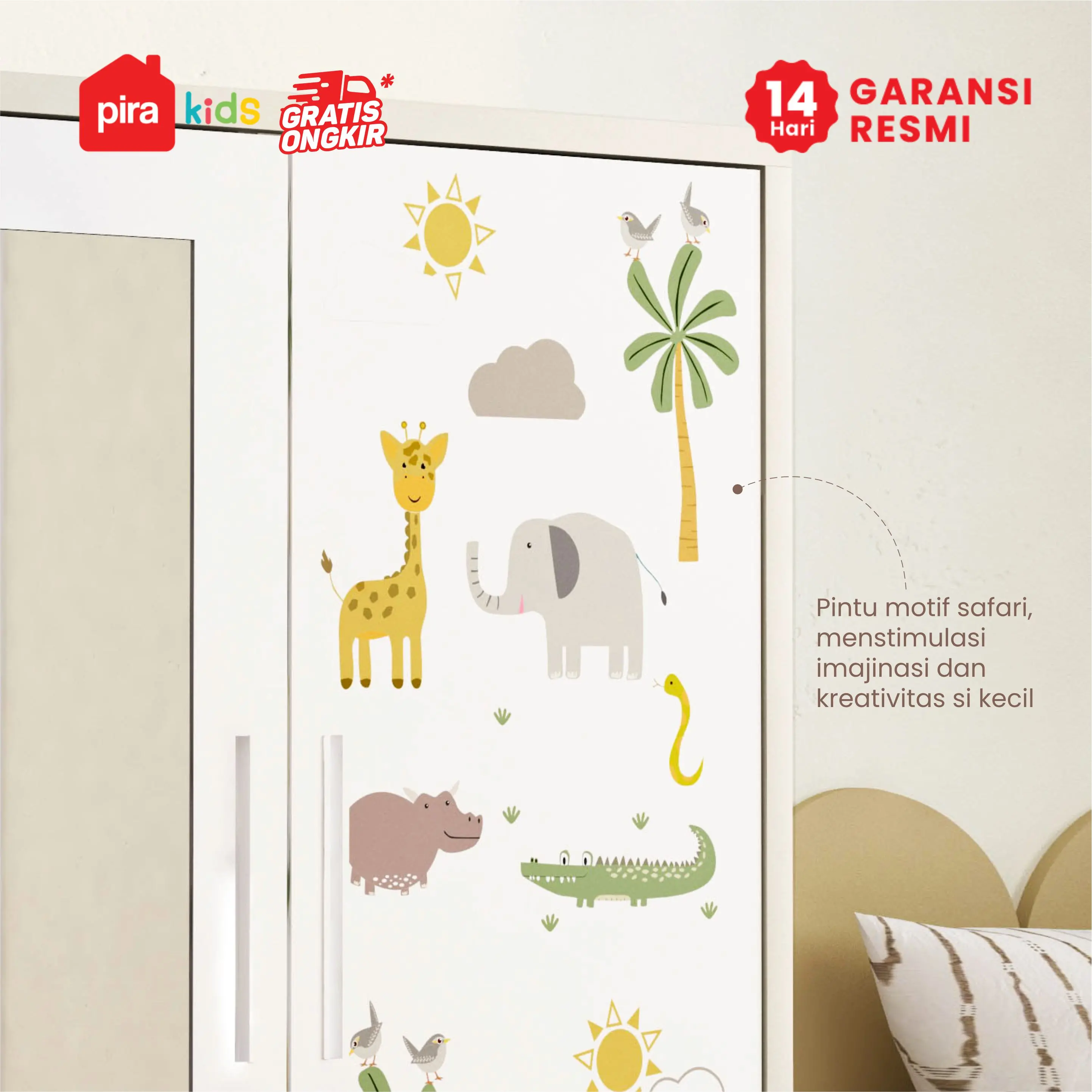 PIRA KIDS -  BOB 2BL MR MWD LEMARI PAKAIAN BESI 2 PINTU / LEMARI PAKAIAN ANAK / LEMARI BAJU KECIL / BABY LOCKER warna CREAM-WHITE - PIRA KIDS - foto 5