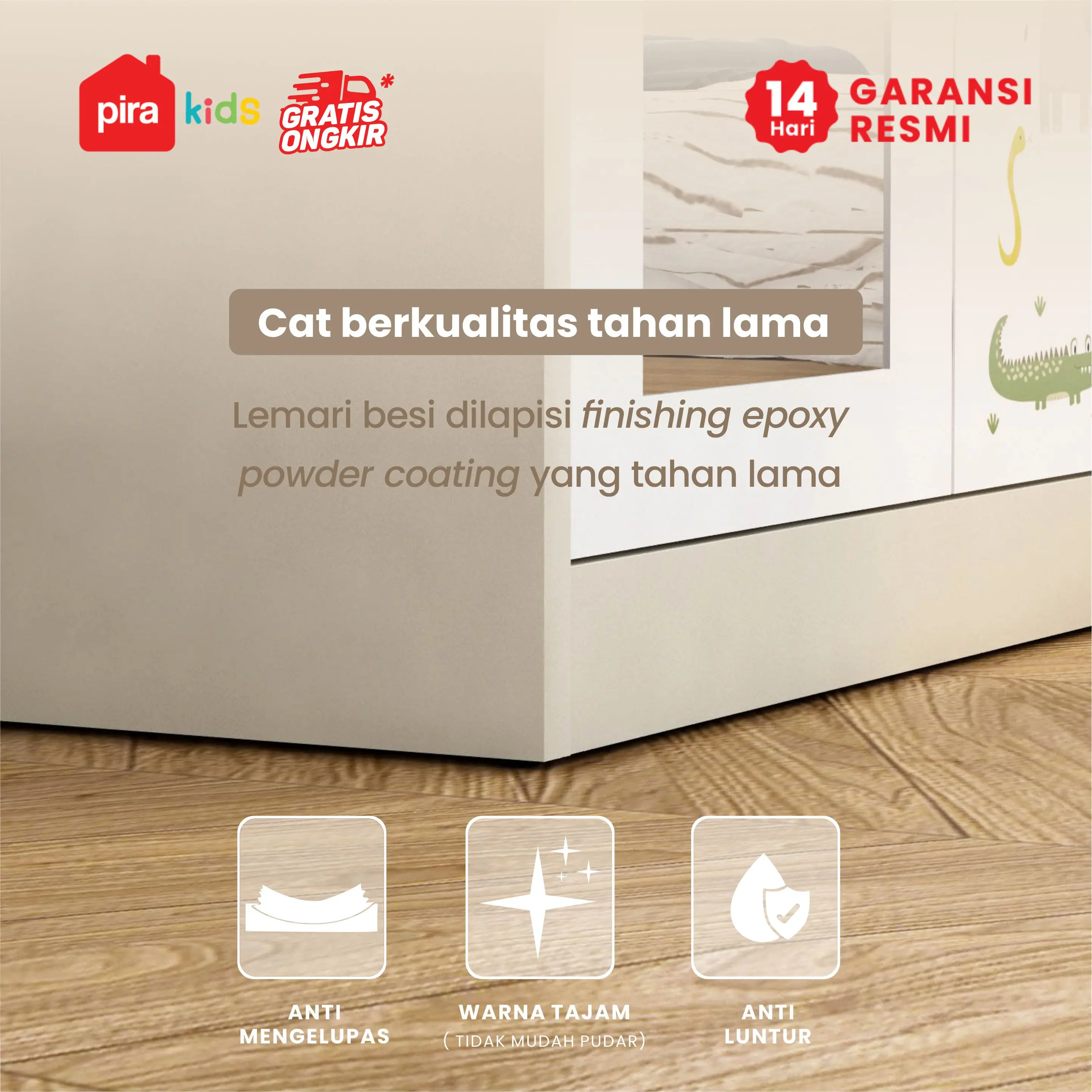 PIRA KIDS -  BOB 2BL MR MWD LEMARI PAKAIAN BESI 2 PINTU / LEMARI PAKAIAN ANAK / LEMARI BAJU KECIL / BABY LOCKER warna CREAM-WHITE - PIRA KIDS - foto 6