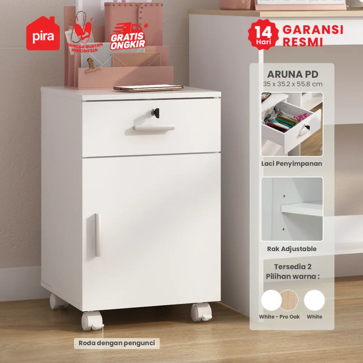 PIRA METROPOLIS OX - ARUNA PD LACI / PEDESTAL MEJA warna WHITE - PIRA METROPOLIS OX - foto 1