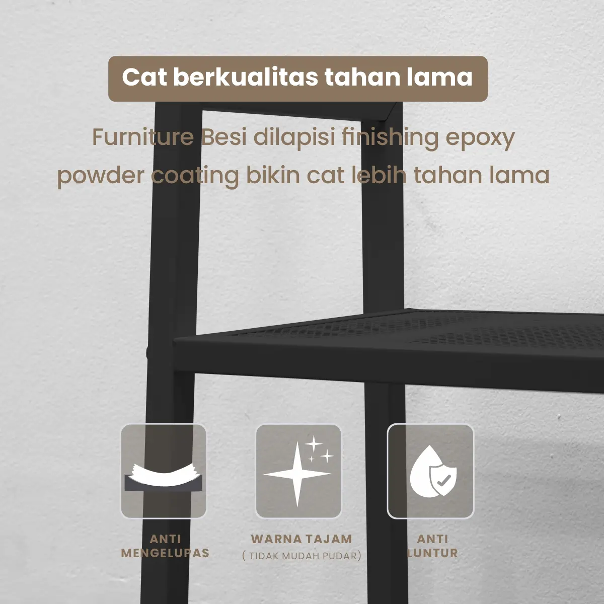 PIRA -  NAGI MKT3 RAK TROLI / RAK PENYIMPANAN / RAK SERBAGUNA / RAK BESI SUSUN DENGAN MEJA DAN RODA warna BLACK - DARK OAK - PIRA - foto 7