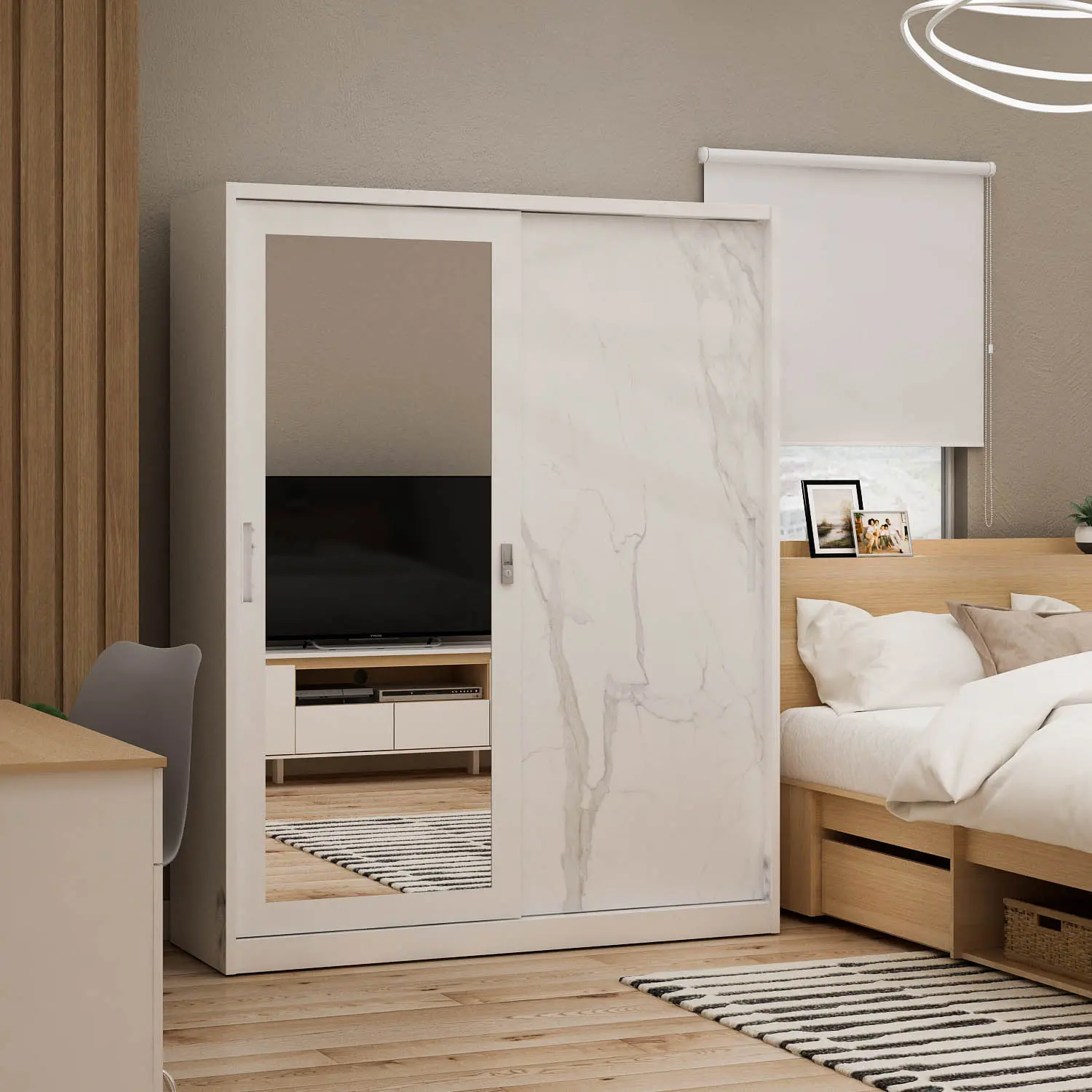 PIRA - CATTA 150 MWDSL  LEMARI PAKAIAN BESI SLIDING / PINTU GESER warna WHITE - PIRA - foto 1