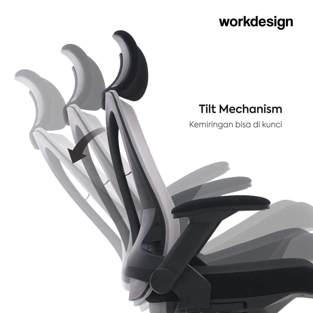 WORKDESIGN TANO PC KURSI KANTOR / KURSI KERJA ERGONOMIS DENGAN LUMBAR SUPPORT warna GREY - BLACK - WORKDESIGN - foto 4