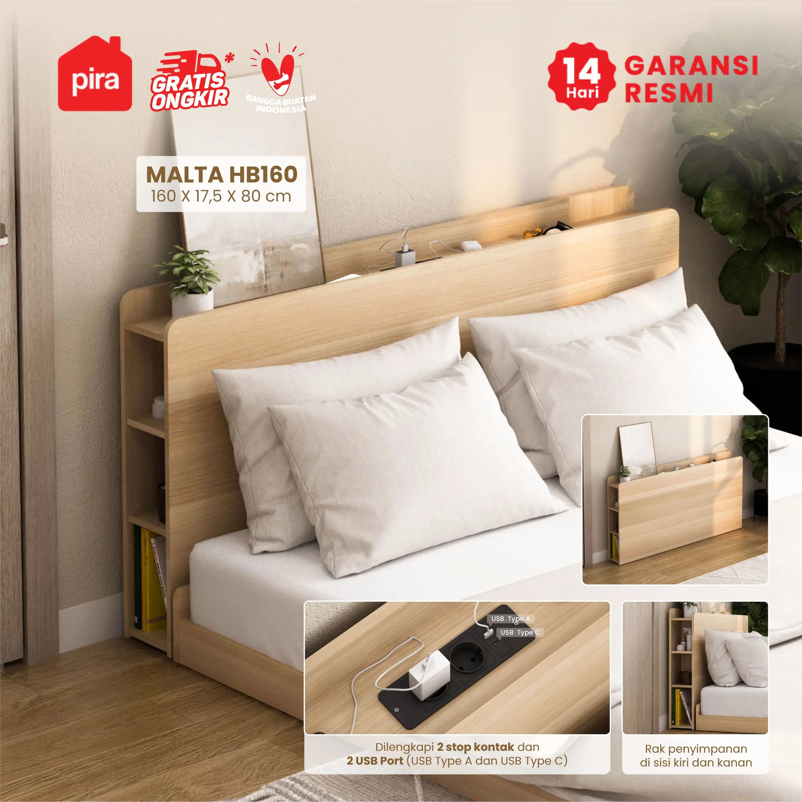 PIRA - MALTA HB160 HEADBOARD KASUR / SANDARAN KASUR / DIPAN / DIPAN TEMPAT TIDUR warna PRO OAK - PIRA - foto 1