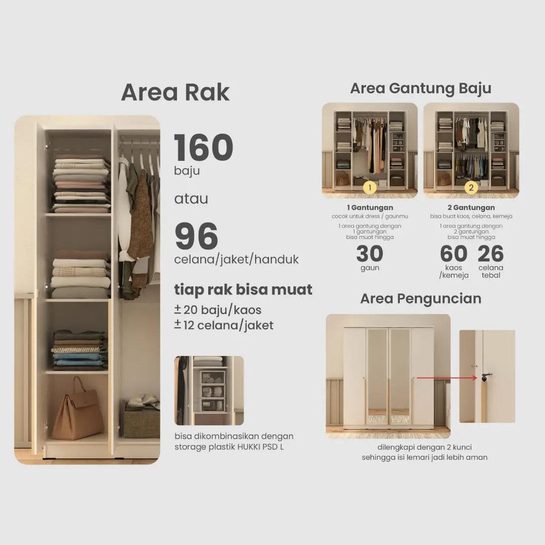 PIRA METROPOLIS - YONA 4P LEMARI PAKAIAN 4 PINTU warna AMERICAN WALNUT - GOLD HAIRLINE - PIRA METROPOLIS - foto 2