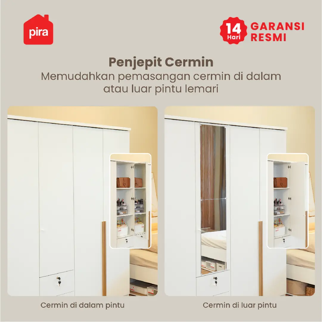 PIRA METROPOLIS -  YONA 5P 2DR LEMARI PAKAIAN 5 PINTU DENGAN 2 LACI warna WHITE - PRO OAK - PIRA METROPOLIS - foto 11