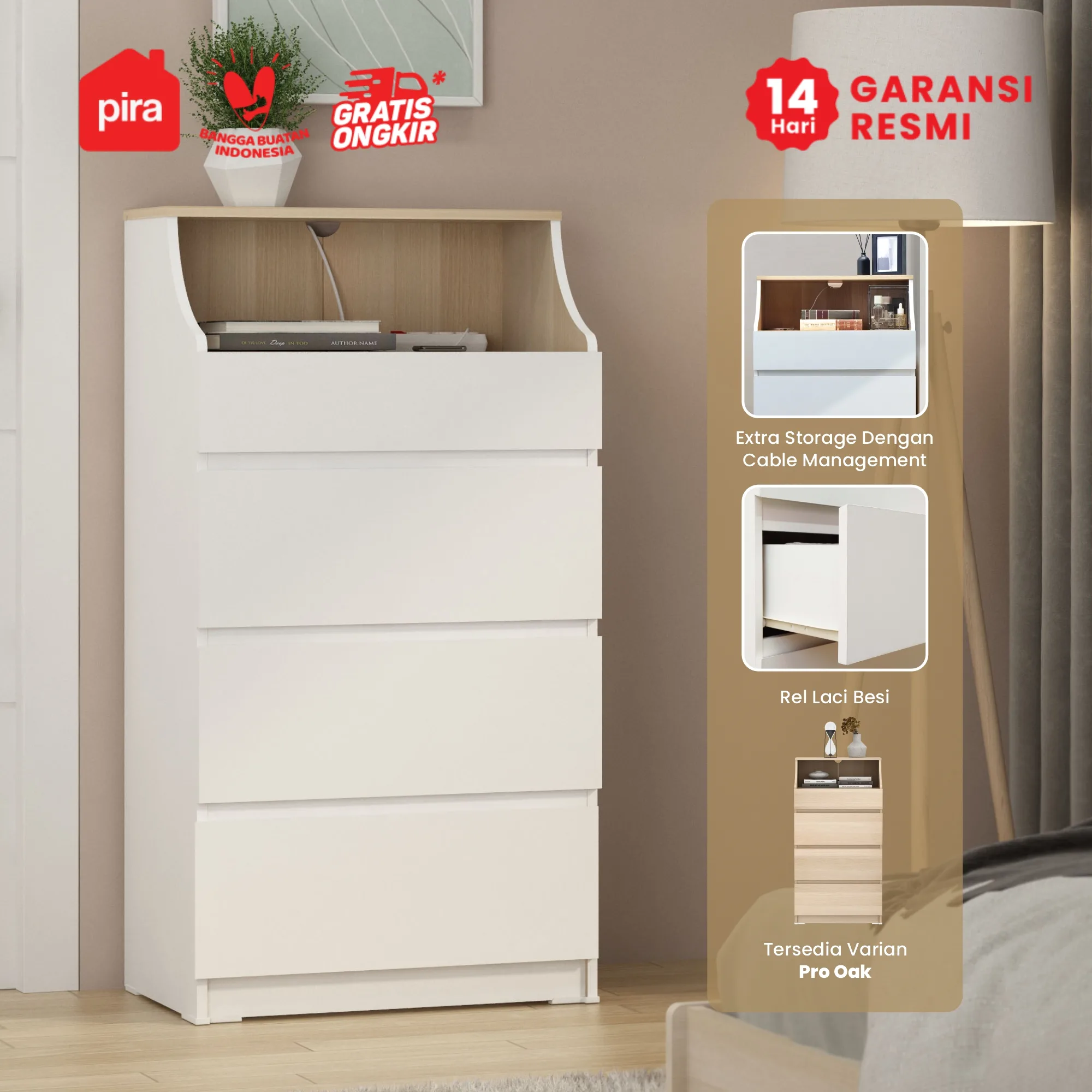 PIRA - LINUS CHS460 LEMARI LACI / LEMARI SUSUN / DRAWER warna WHITE - PRO OAK - PIRA - foto 1
