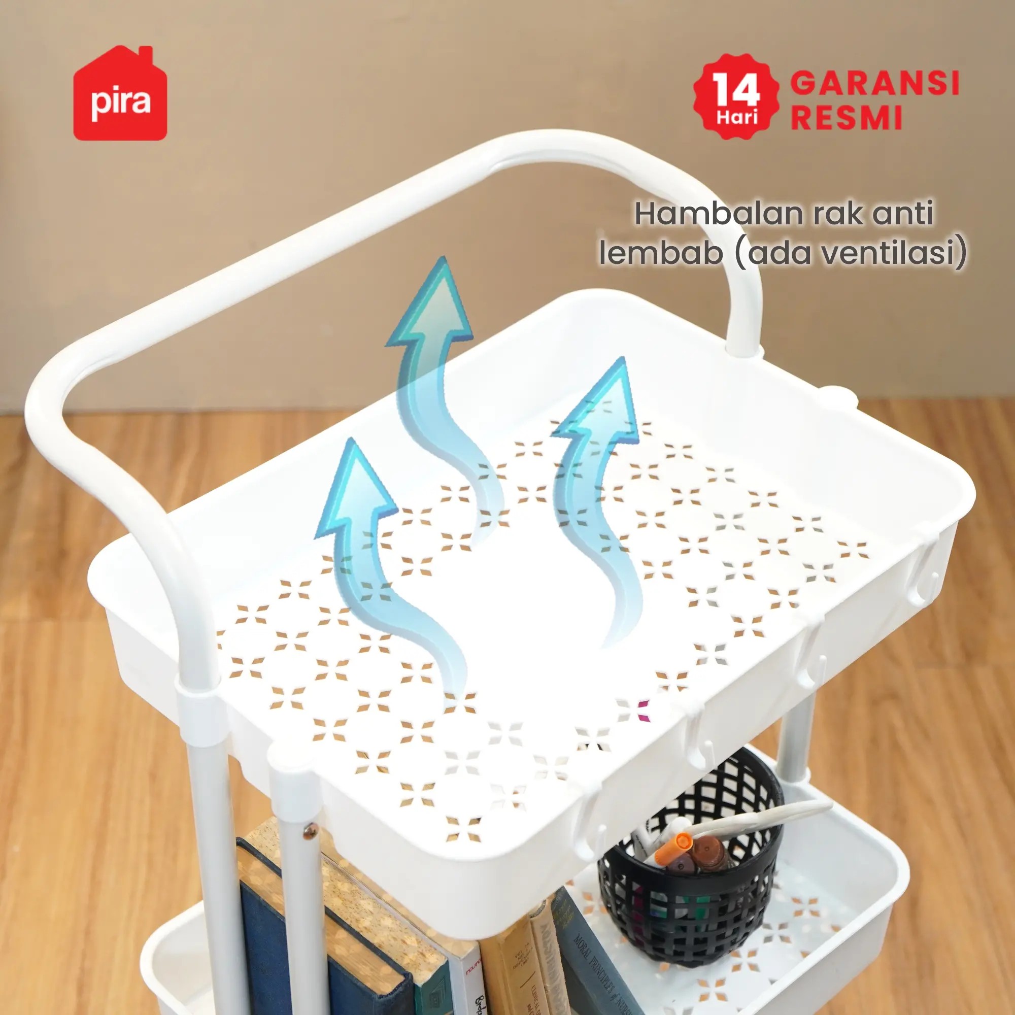 PIRA METROPOLIS -  KOJI PKT3 RAK TROLI / RAK PENYIMPANAN / RAK SERBAGUNA / RAK PLASTIK SUSUN DENGAN RODA warna WHITE - PIRA METROPOLIS - foto 3