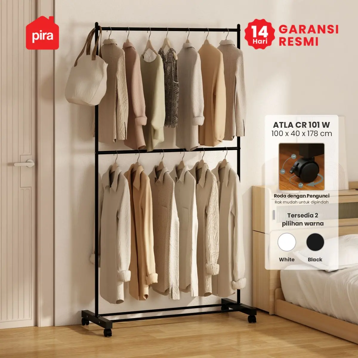 PIRA - ATLA CR 101 W RAK GANTUNG BAJU / STAND GANTUNGAN / STAND HANGER / RAK BESI warna BLACK - PIRA - foto 1