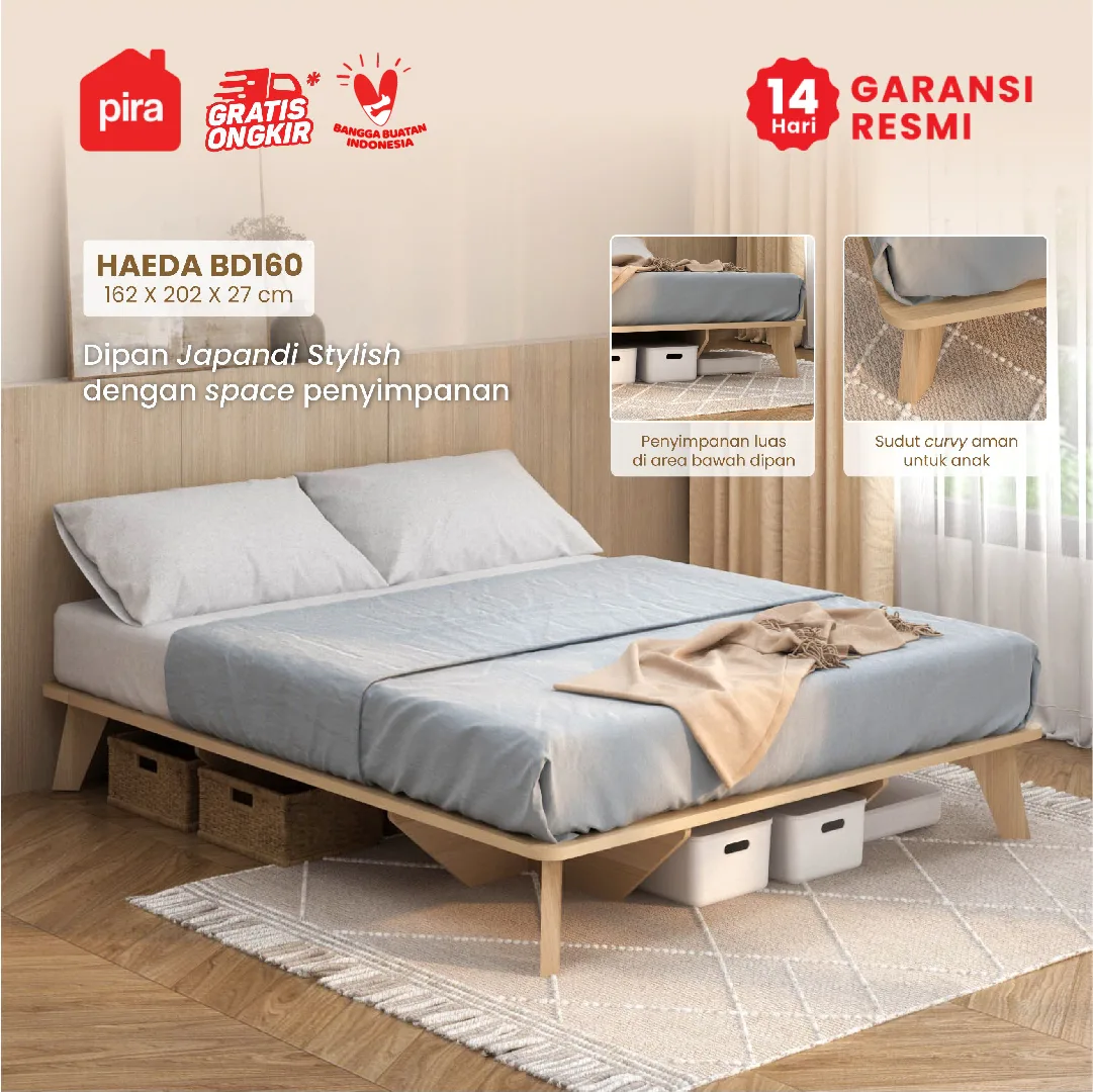 PIRA - HAEDA BD160 DIPAN / DIPAN TEMPAT TIDUR / ALAS KASUR / RANJANG warna PRO OAK - PIRA - foto 1