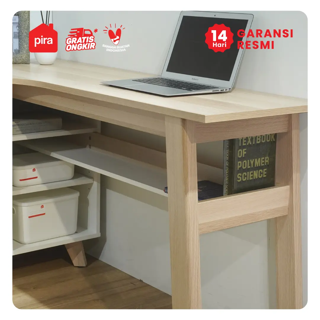 PIRA - ANDERS DK140 MEJA KERJA / MEJA BELAJAR / MEJA KANTOR / MEJA KERJA SUDUT warna WHITE SM - PRO OAK - PIRA - foto 9