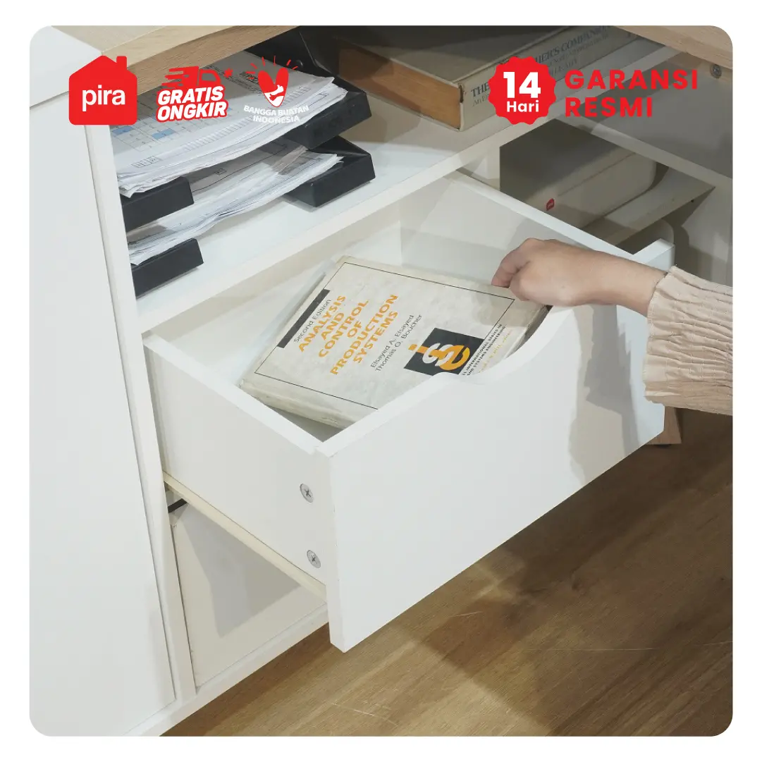 PIRA - ANDERS DK140 MEJA KERJA / MEJA BELAJAR / MEJA KANTOR / MEJA KERJA SUDUT warna WHITE SM - PRO OAK - PIRA - foto 10