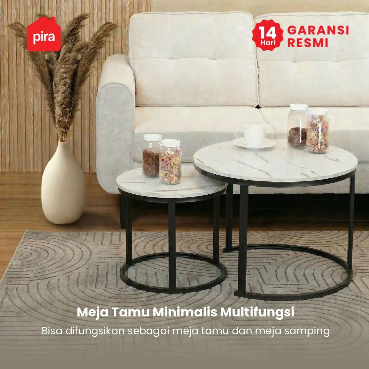 PIRA - ERENA CT70 R MEJA TAMU / MEJA TAMU 2 TINGKAT / MEJA KOPI / MEJA RUANG TAMU / MEJA SAMPING warna MARBLE - BLACK - PIRA - foto 2