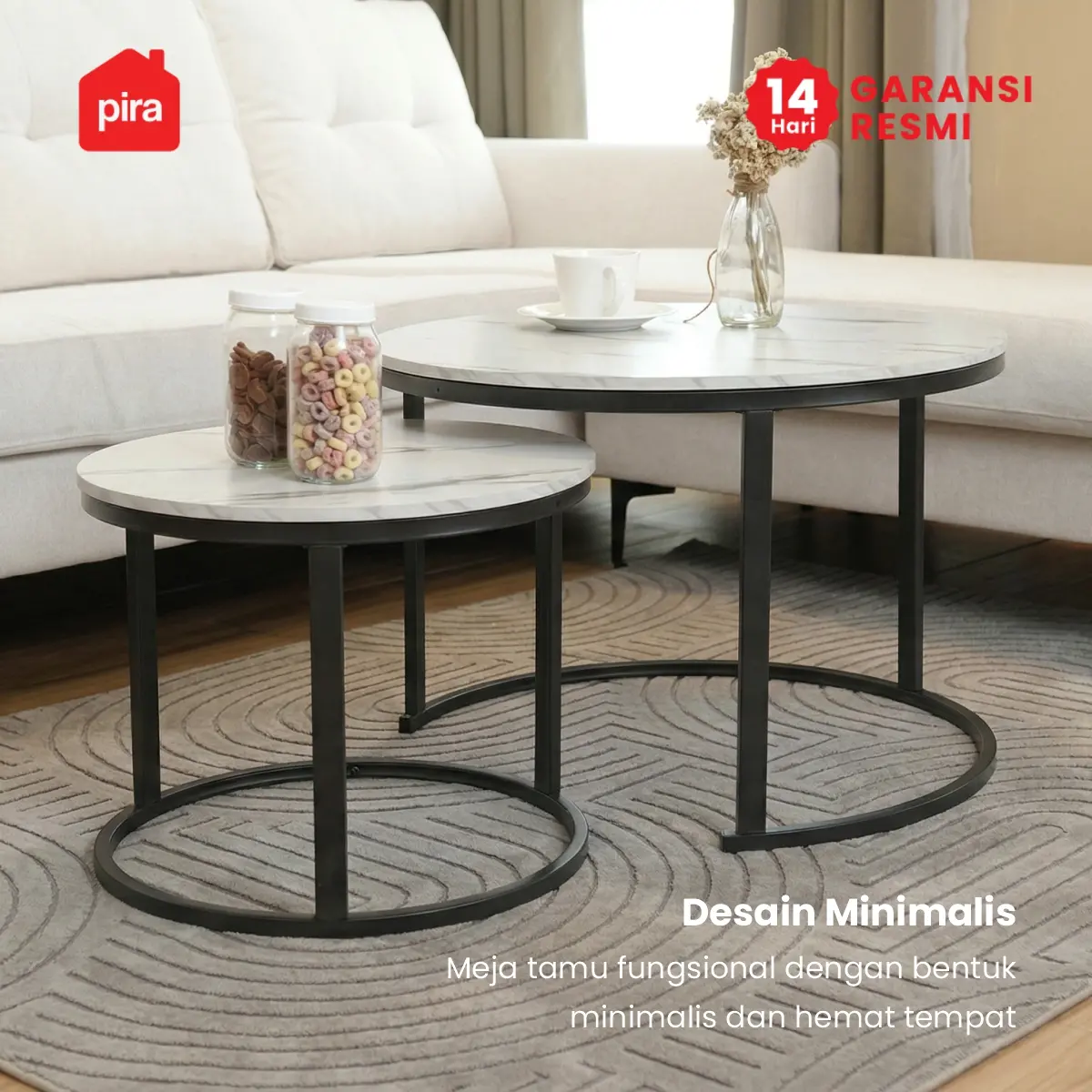 PIRA - ERENA CT70 R MEJA TAMU / MEJA TAMU 2 TINGKAT / MEJA KOPI / MEJA RUANG TAMU / MEJA SAMPING warna MARBLE - BLACK - PIRA - foto 3