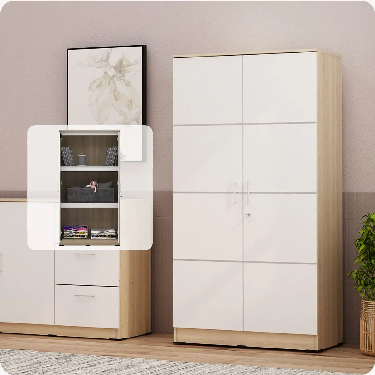 PIRA METROPOLIS - ALBA 2PS LEMARI PAKAIAN MEDIUM 2 PINTU FULL RAK warna SONOMA OAK - WHITE - METROPOLIS - foto 2