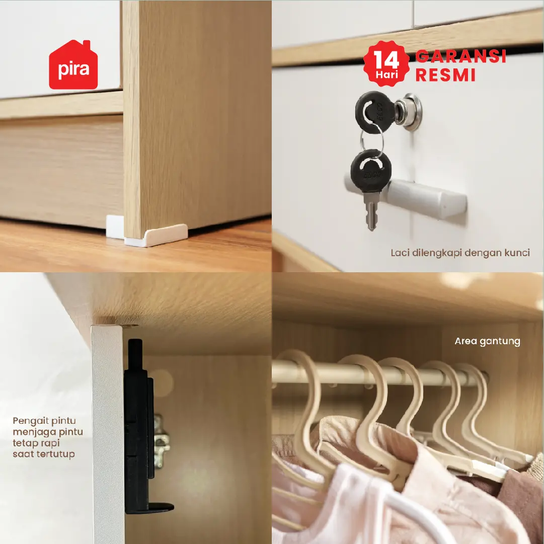 PIRA METROPOLIS OX - ARUNA BL4P 1DR LEMARI PAKAIAN / LEMARI BAJU FULL RAK DENGAN LACI PENYIMPANAN warna PRO OAK - WHITE - PIRA METROPOLIS OX - foto 6