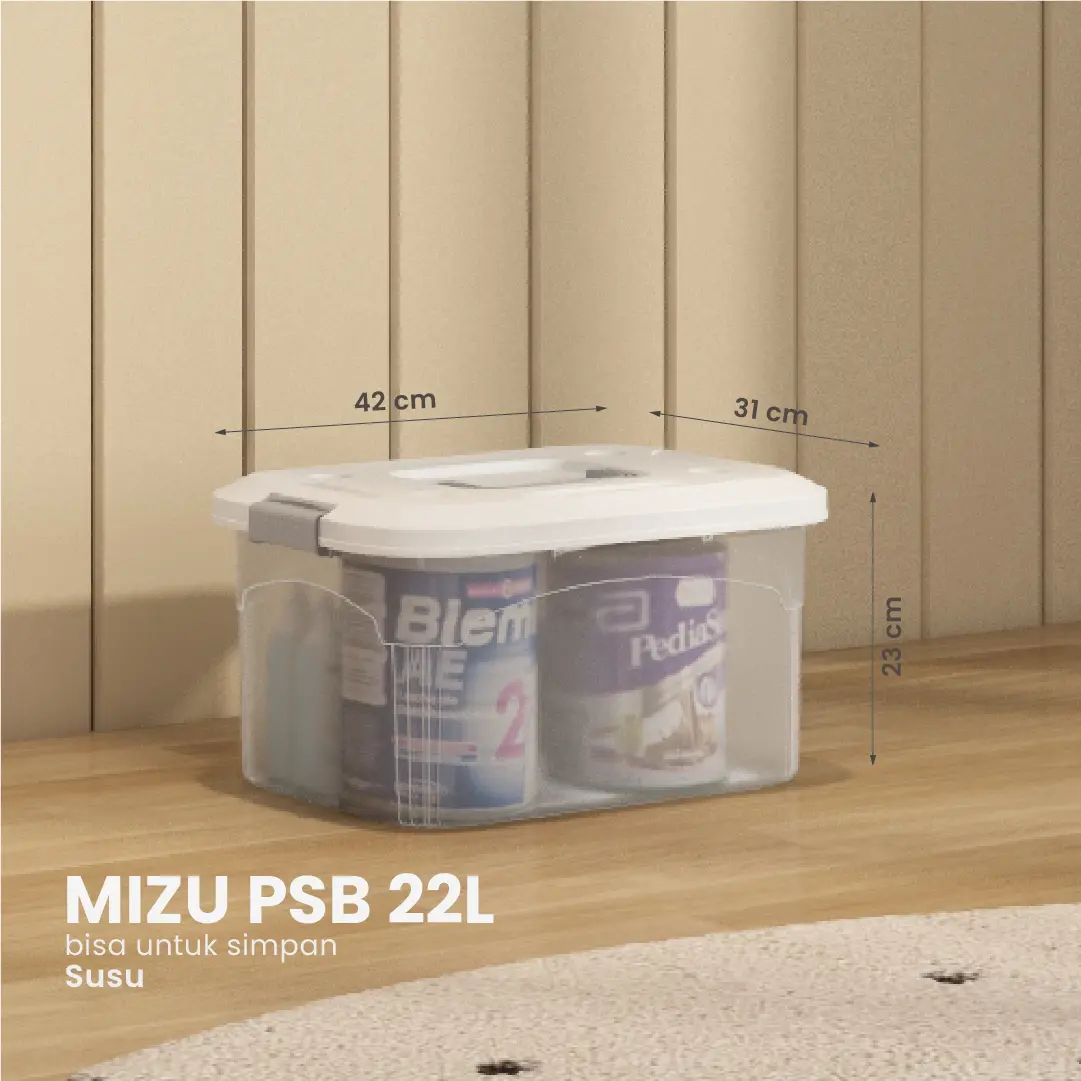 Panduan ukuran PIRA HOME -  MIZU PSB 22L CONTAINER BOX / BOX PLASTIK / KOTAK PENYIMPANAN warna CLEAR WHITE - PIRA HOME