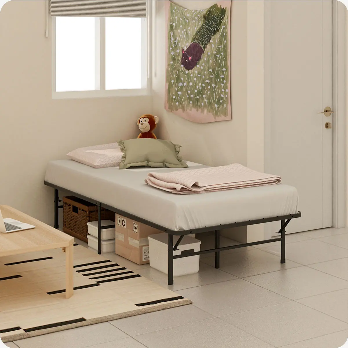 PIRA - BASE FOLDING MBD100 DIPAN BESI / RANJANG / TEMPAT TIDUR BESI warna BLACK - PIRA - foto 1