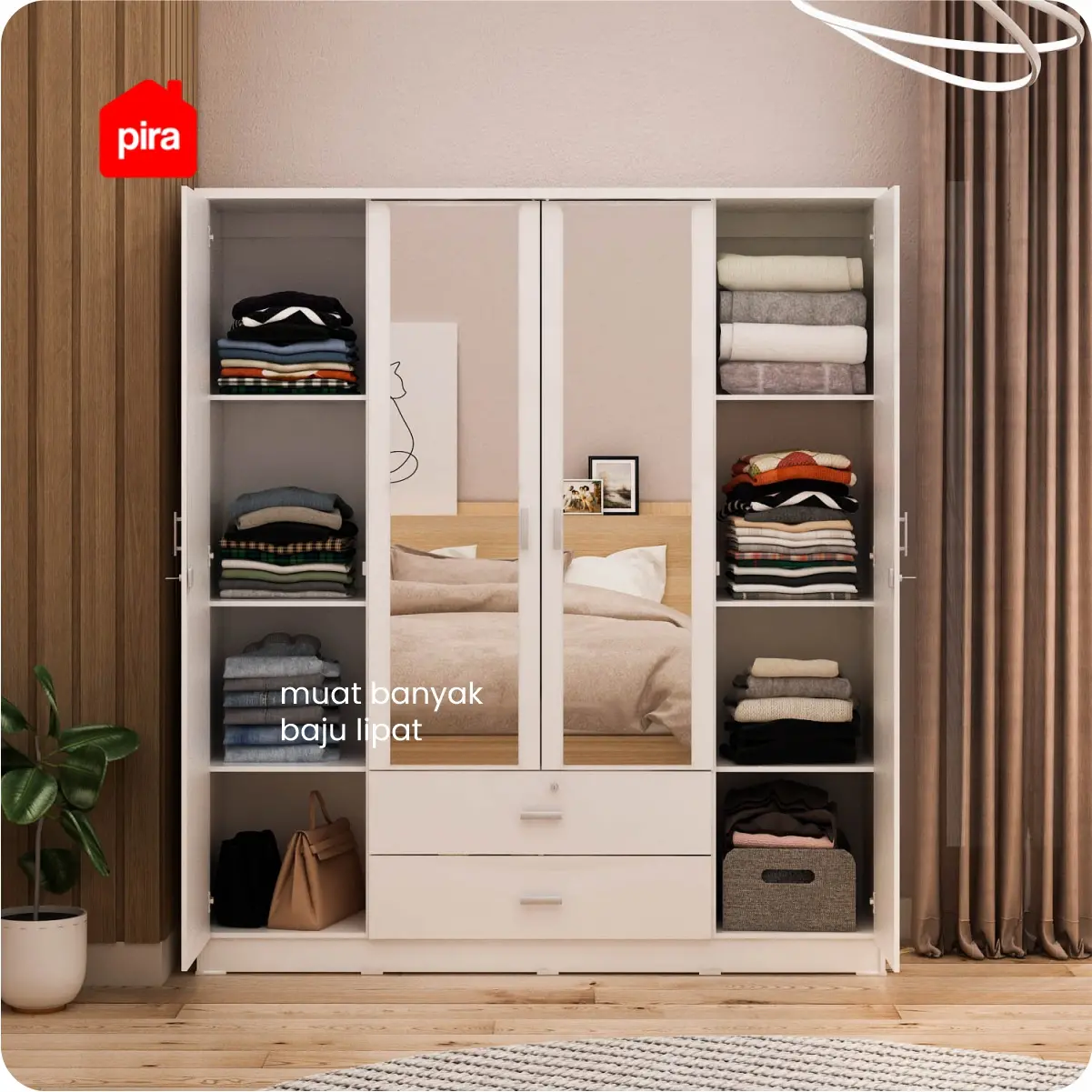 PIRA METROPOLIS OX - ASTA 4PL LEMARI PAKAIAN 4 PINTU DENGAN LACI warna WHITE - PIRA METROPOLIS OX - foto 5