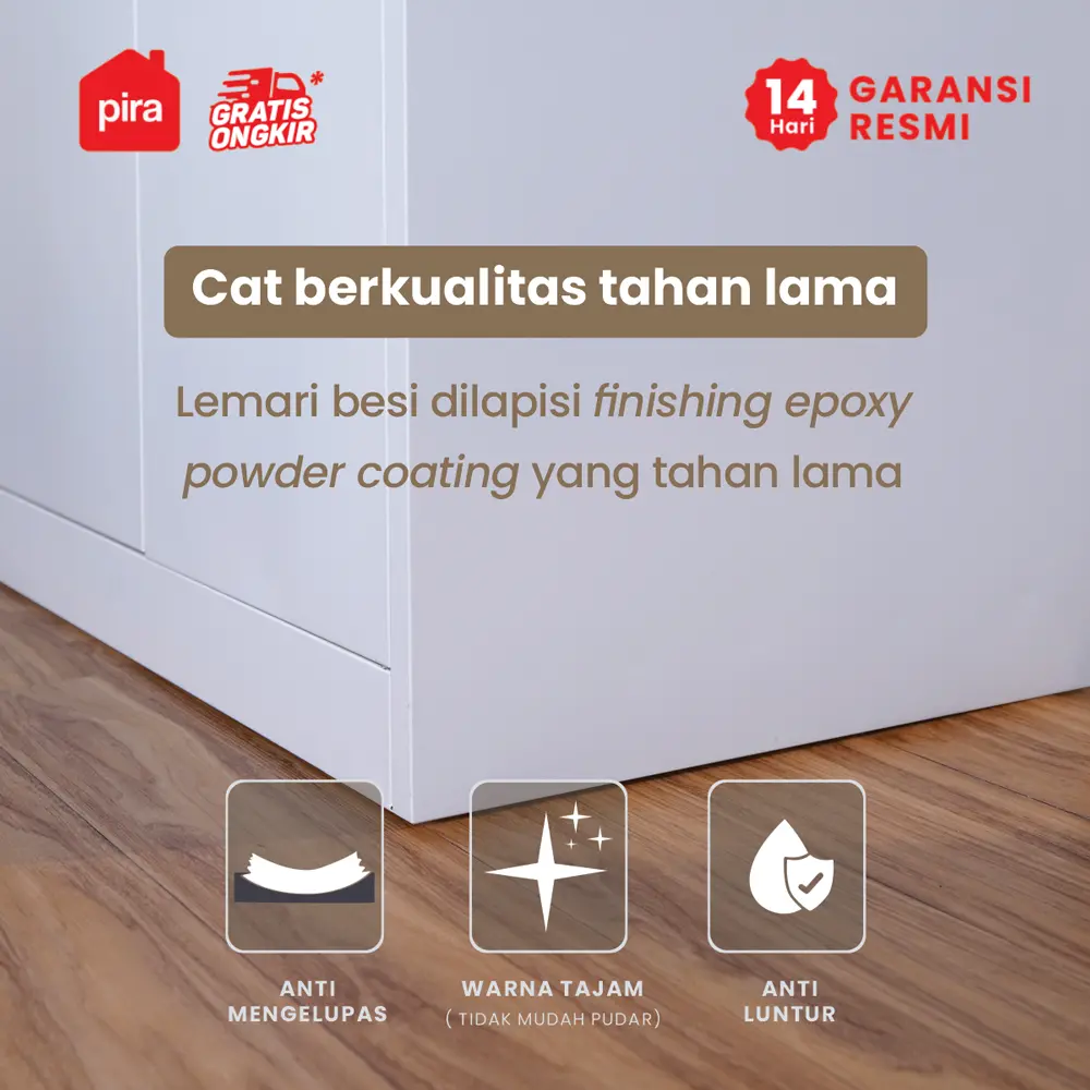 PIRA - RALF 4P 2DR MWD LEMARI PAKAIAN BESI 4 PINTU DENGAN CERMIN DAN 2 LACI warna WHITE - PIRA - foto 5