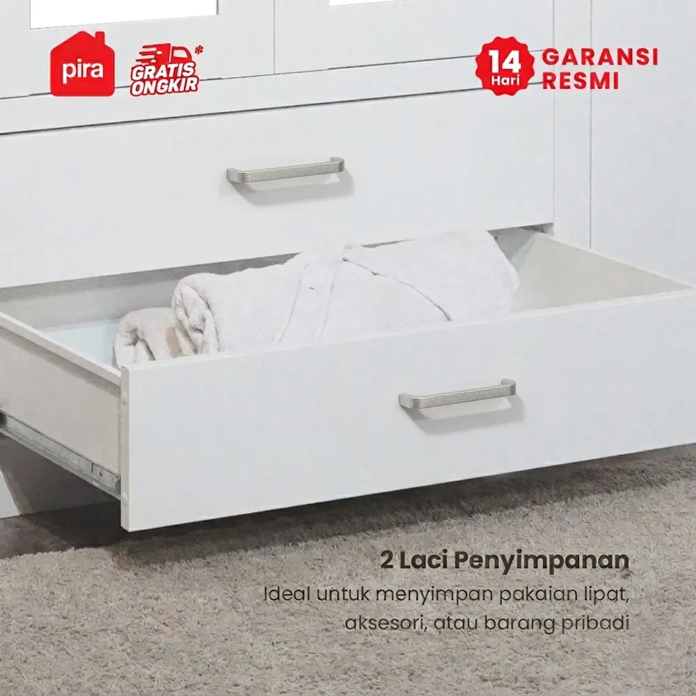 PIRA - LINIO 6P FGD MWD LEMARI PAKAIAN BESI 6 PINTU DENGAN LACI DAN LED warna WHITE - PIRA - foto 5