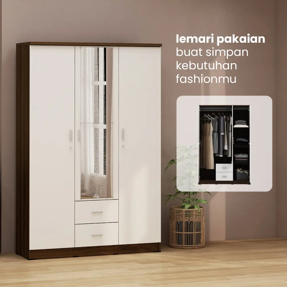 PIRA METROPOLIS OX - ASTA 3PL LEMARI PAKAIAN 3 PINTU warna AMERICAN WALNUT - WHITE - PIRA METROPOLIS OX - foto 1