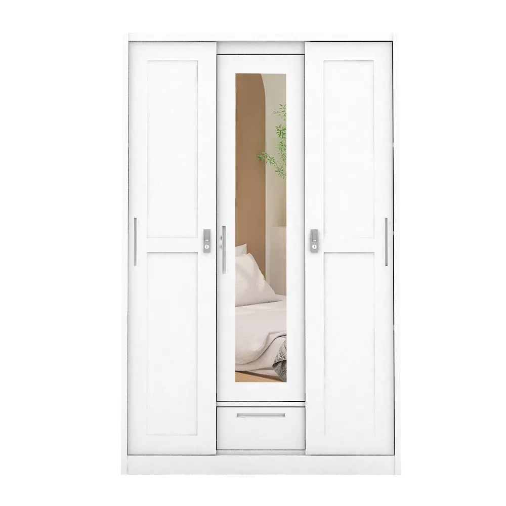 PIRA - SCHON 3A SSL MWD LEMARI PAKAIAN BESI 3 PINTU SLIDING / PINTU GESER warna WHITE - PIRA - foto 3