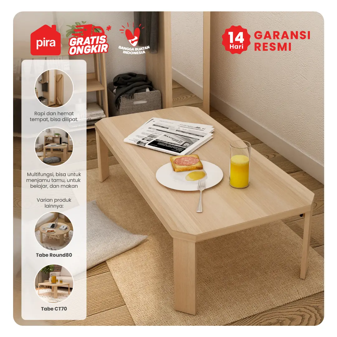 PIRA - TABE CT120 MEJA TAMU / MEJA MAKAN LIPAT LESEHAN / MEJA BELAJAR LIPAT LESEHAN warna PRO OAK - PIRA - foto 1