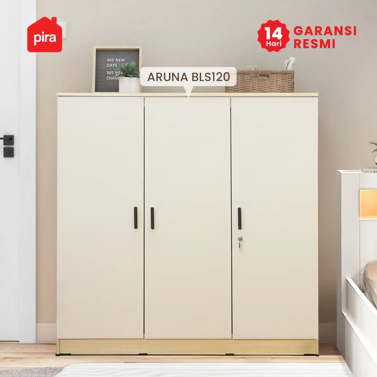 PIRA METROPOLIS OX - ARUNA BLS120 LEMARI PAKAIAN 3 PINTU FULL RAK warna PRO OAK - LIGHT TAUPE - PIRA METROPOLIS OX - foto 3