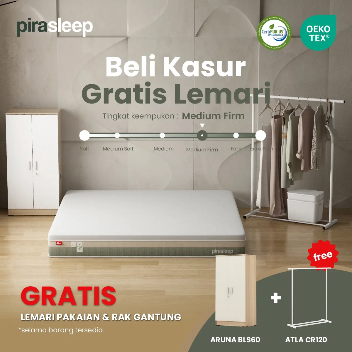 PIRA SLEEP 1 FEPS MF200 WHITE - CREAM + ARUNA BLS60 WHITE + ATLA CR 120 WHITE - foto 1