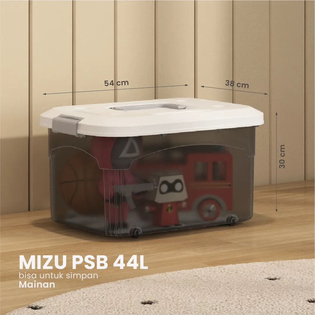 Panduan ukuran PIRA HOME -  MIZU PSB 44L CONTAINER BOX / BOX PLASTIK / KOTAK PENYIMPANAN warna CLEAR GREY - PIRA HOME