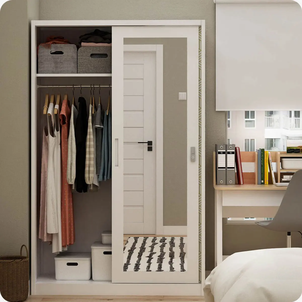 PIRA METROPOLIS - STAHL 120 MWDSL LEMARI PAKAIAN BESI SLIDING / PINTU GESER warna WHITE - OLIVE - METROPOLIS - foto 2