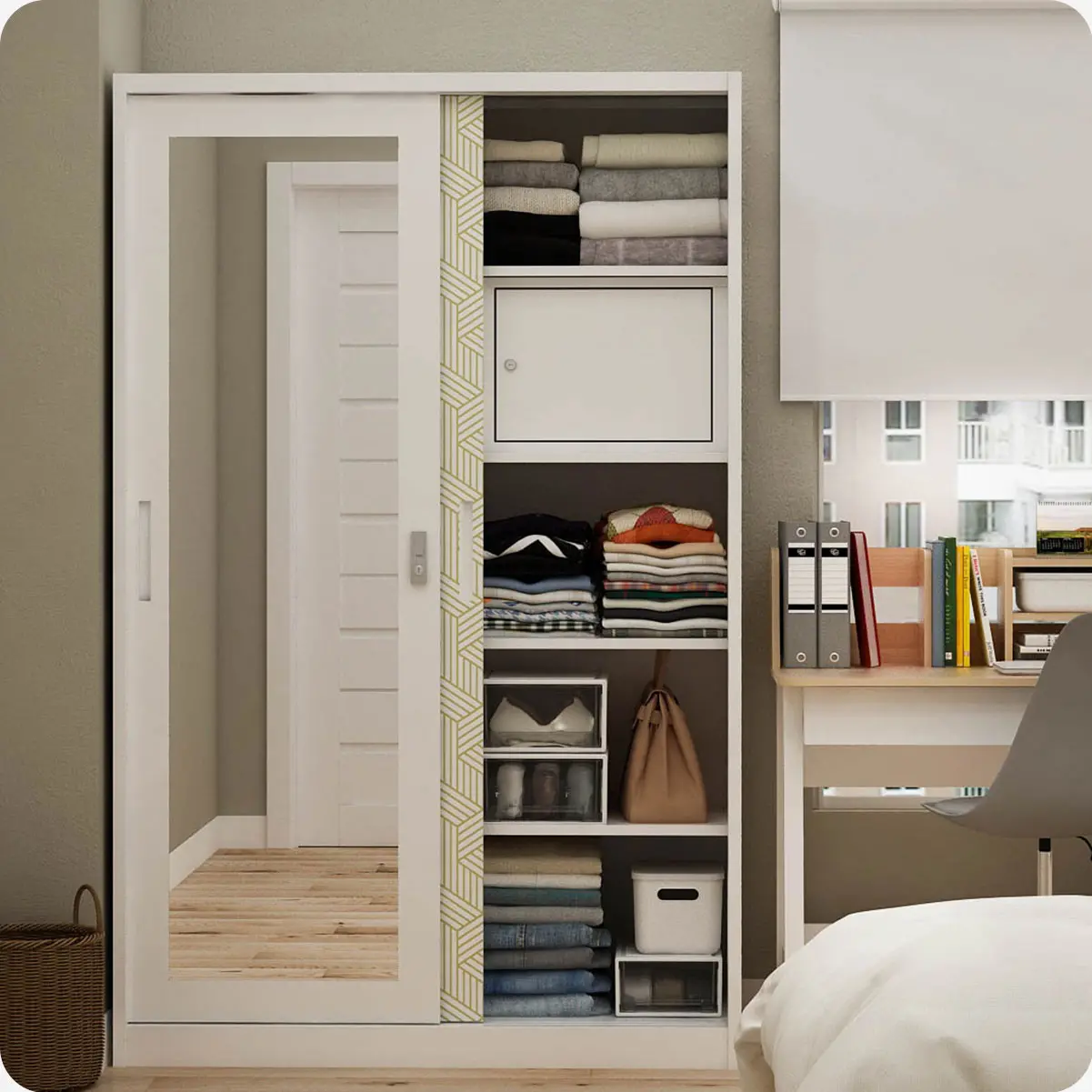 PIRA METROPOLIS - STAHL 120 MWDSL LEMARI PAKAIAN BESI SLIDING / PINTU GESER warna WHITE - OLIVE - METROPOLIS - foto 3
