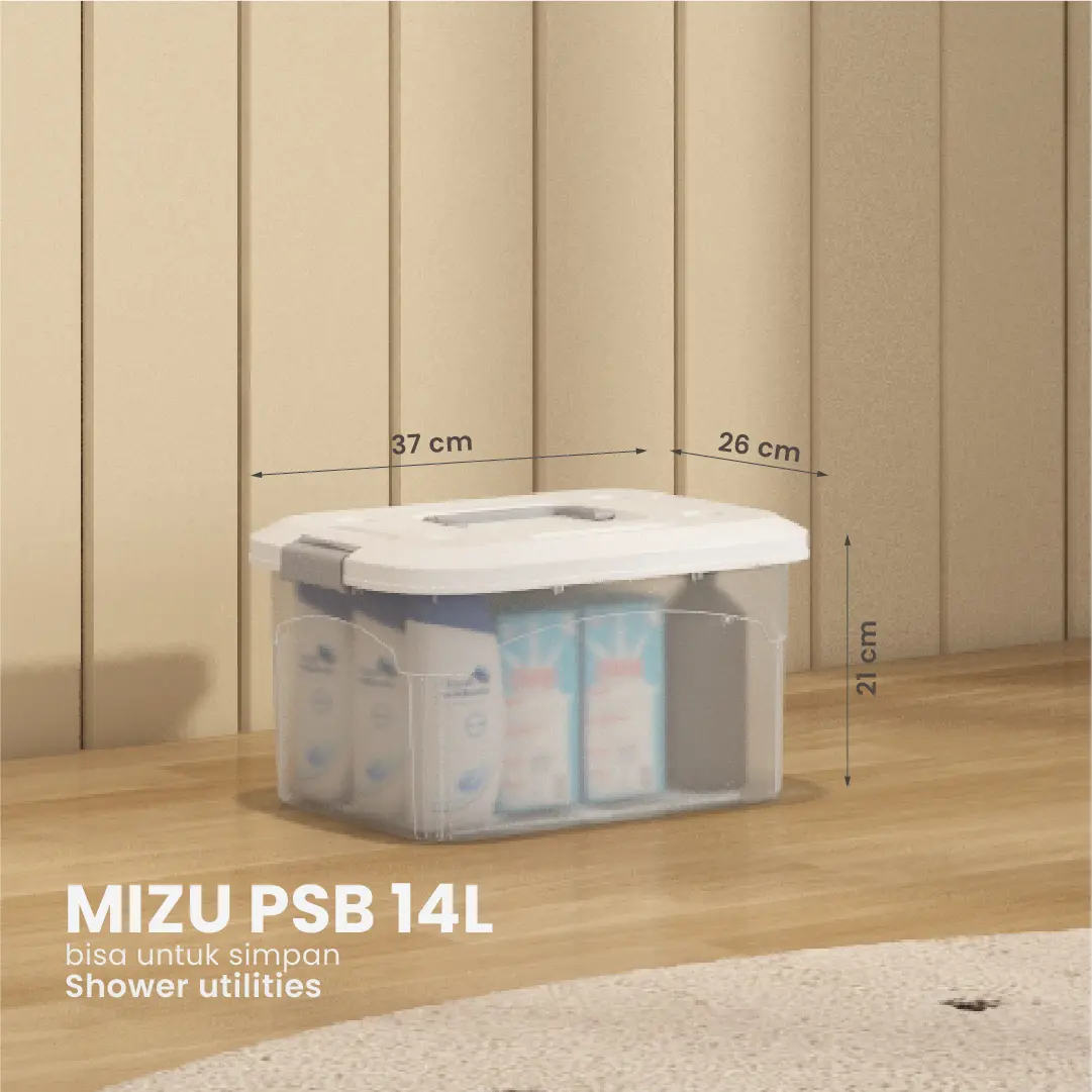 Panduan ukuran PIRA HOME -  MIZU PSB 14L CONTAINER BOX / BOX PLASTIK / KOTAK PENYIMPANAN warna CLEAR WHITE - PIRA HOME