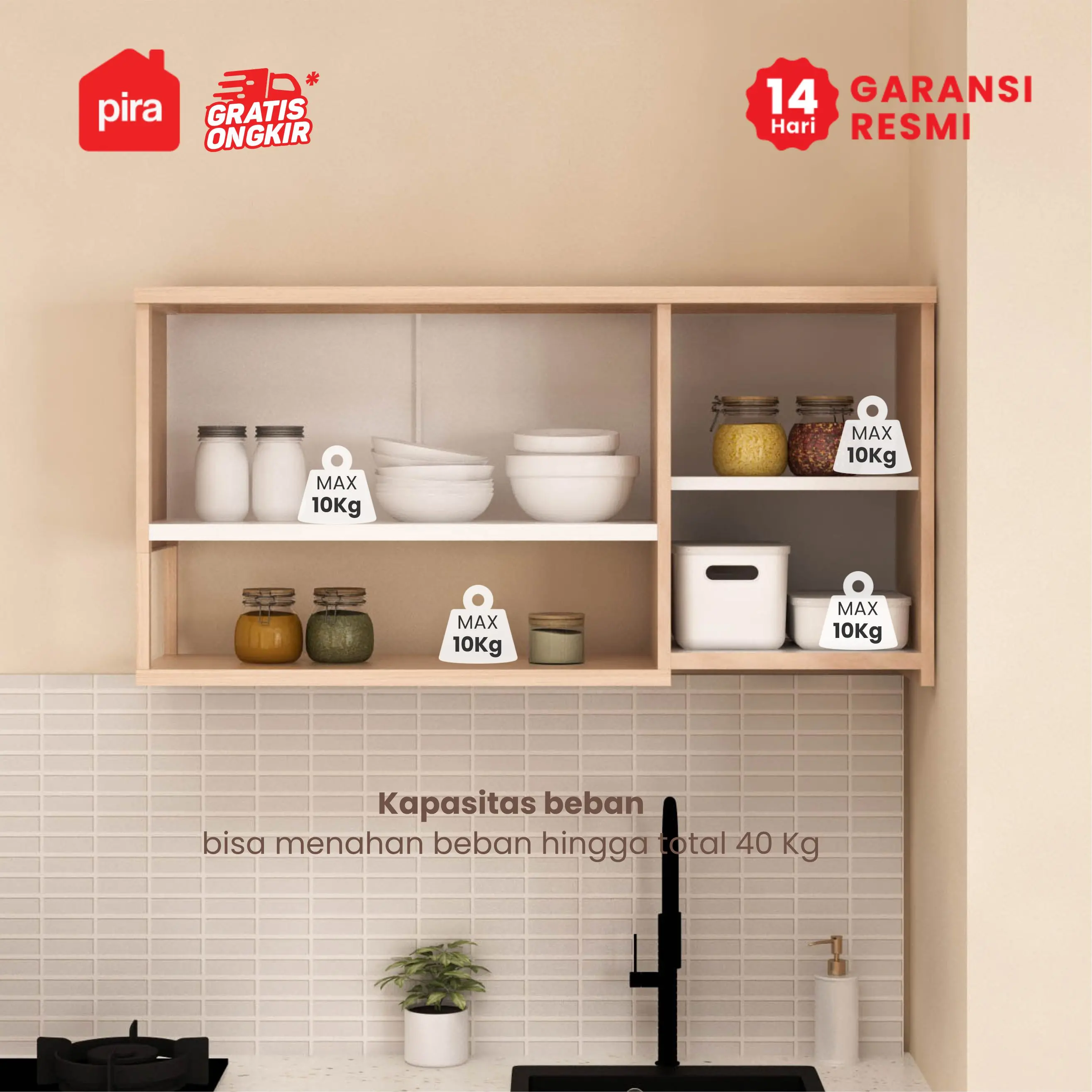 PIRA -  CUISI MKCWU KITCHEN SET / RAK DAPUR BESI / LEMARI DAPUR BESI / RAK DAPUR warna PRO OAK - WHITE - PIRA - foto 2