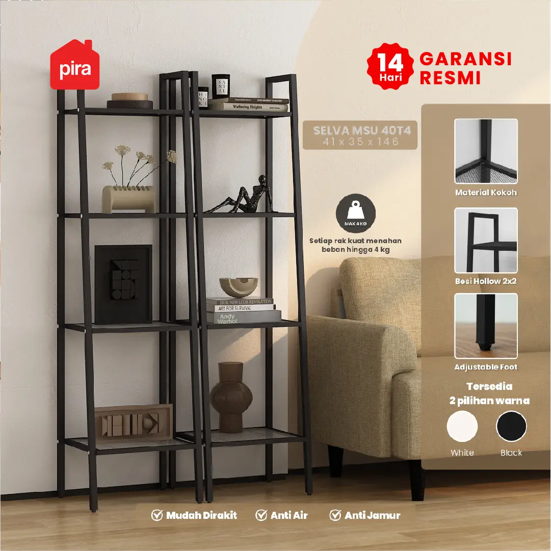PIRA - SELVA MSU 40T4 RAK SUSUN SERBAGUNA / RAK BUKU / RAK SUSUN BESI / RAK SERBAGUNA / RAK PAJANGAN warna BLACK - PIRA - foto 1