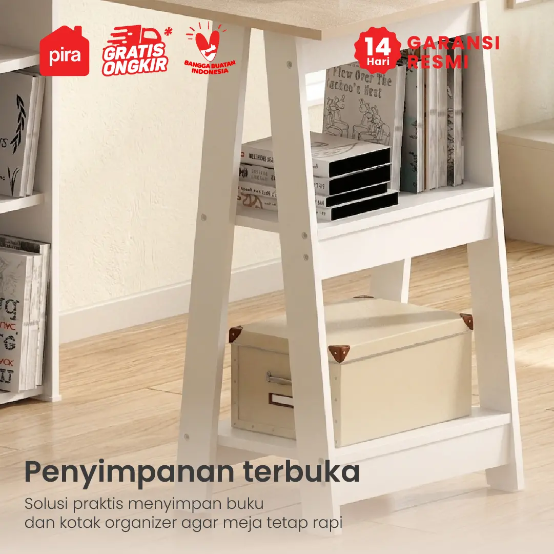 PIRA OX - NOAH DK MEJA KERJA / MEJA BELAJAR warna WHITE SM - PRO OAK - PIRA - foto 5