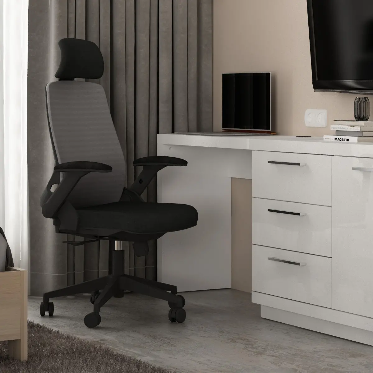 WORKDESIGN - TANO PC PR KURSI KANTOR / KURSI KERJA ERGONOMIS DENGAN LUMBAR SUPPORT warna BLACK - WORKDESIGN - foto 1
