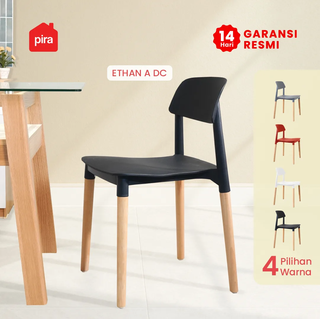 PIRA - ETHAN A DC KURSI MAKAN / KURSI BELAJAR / KURSI TERAS / KURSI SANTAI / KURSI CAFE / KURSI PLASTIK warna BLACK - PIRA - foto 1
